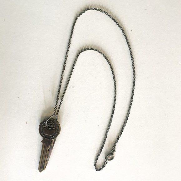 BRASS KEY Pendant Necklace with anchor clasp chain - Picture 3 of 6